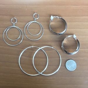 silver clip on hoop earring bundle